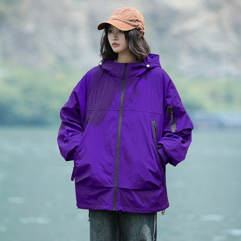 春秋款工装连帽夹克潮流拼色宽松百搭户外冲锋衣外套HS8308-P75,男装夹克,星座1206（原A206）