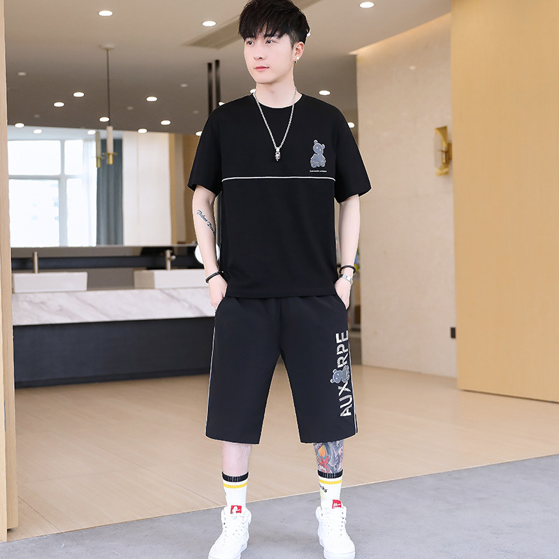 套装男2022夏季潮流休闲短袖两件套时尚T恤衫一套TZ0089-P55,男装休闲套装,星座1206（原A206）