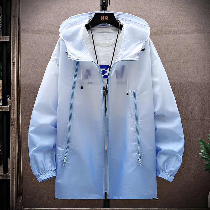 冰丝UPF50防晒衣中长款男夏季渐变透气连帽情侣防晒服YF14-P50,男装防晒衣,星座1206（原A206）
