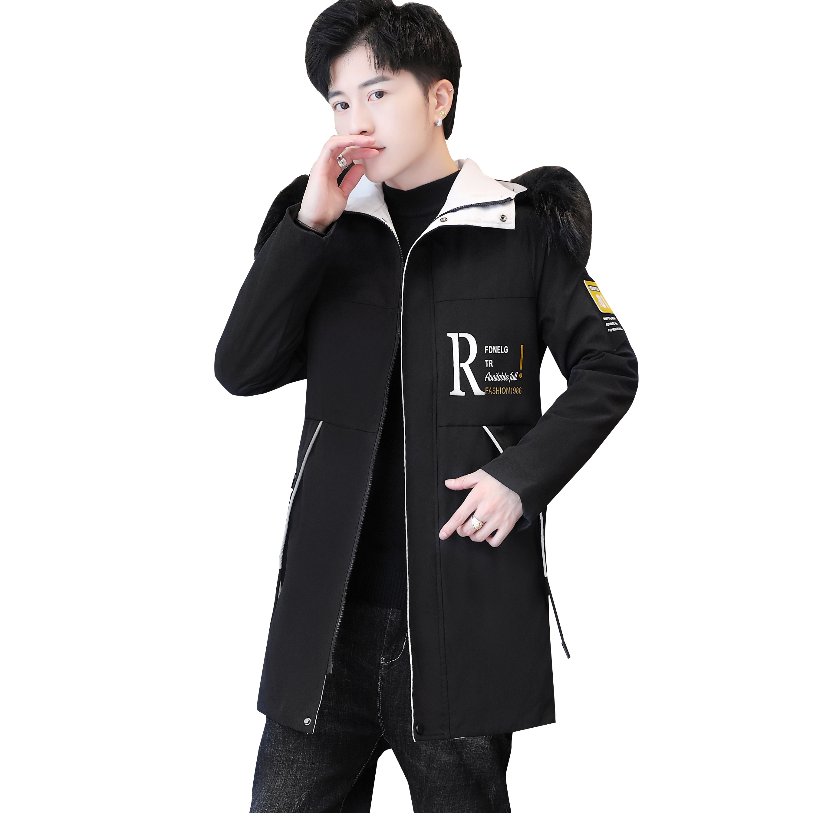 秋冬男连帽加绒工装中长款夹克男青少年外套上衣JK197加绒-P85,男装夹克,星座1206（原A206）
