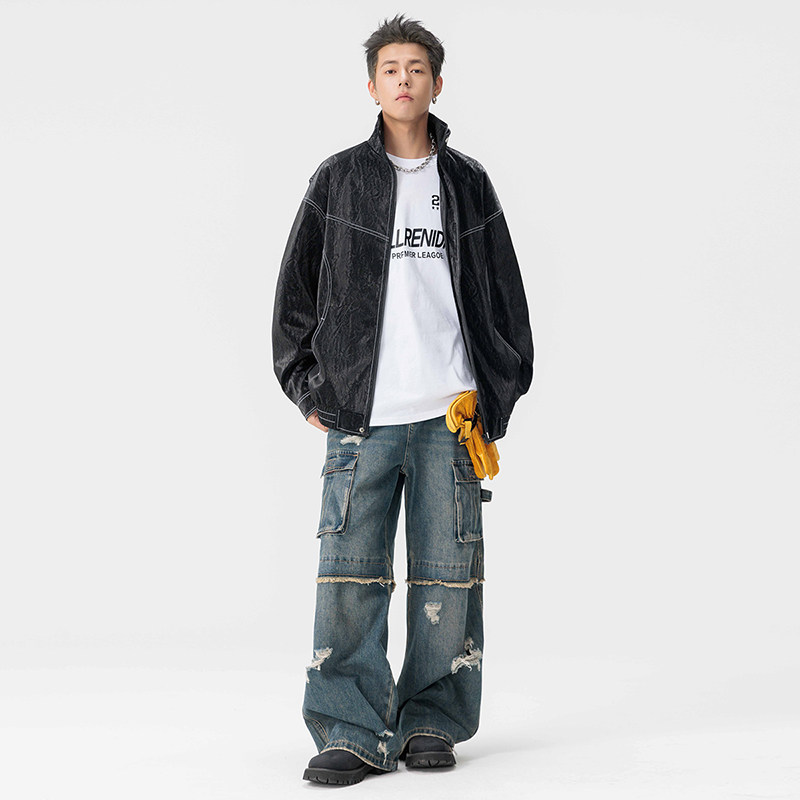 2025秋季新款皮衣男机车服时尚潮流港风翻领宽松PU外套GS6395-P90图片