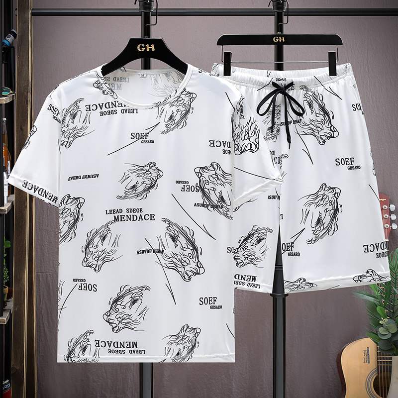 夏季运动服速干短裤短袖套装休闲两件套时尚潮流花套装TZ501-P25图片