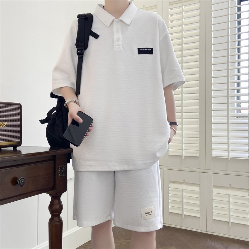 【高品质】港风夏季微扩版短袖套装POLO衫五分袖上衣潮TZ5218-P90,男装休闲套装,星座1206（原A206）