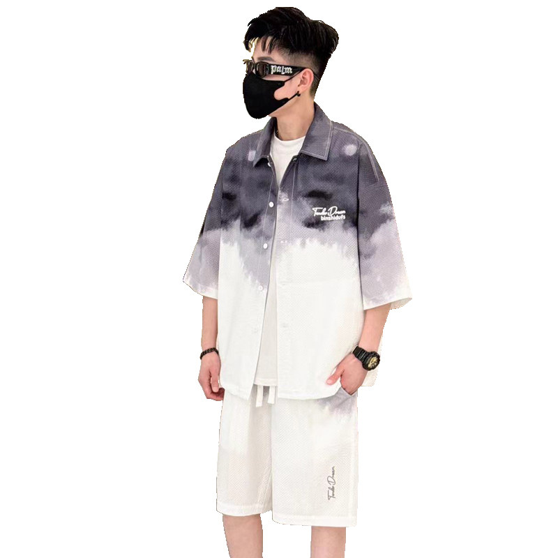 夏季新款套装青少年时尚潮流百搭衬衫短袖短裤套装男HJQ710-P60,男装衬衫,星座1206（原A206）