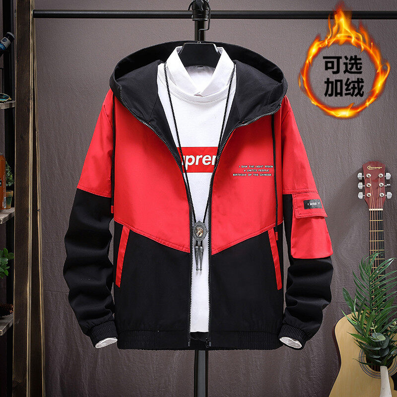 夹克男加绒秋冬装新款青少年秋季工装连帽外套男JK9601加绒-P45,男装夹克,星座1206（原A206）