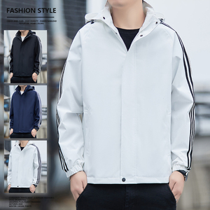 抖音高品质春季活脱连帽三条杠夹克运动防风外套JK1256-P45图片