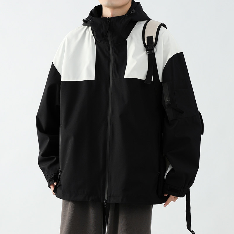 2023春款工装连帽夹克潮流拼色宽松百搭户外冲锋衣外套HS8302-P75,男装夹克,星座1206（原A206）