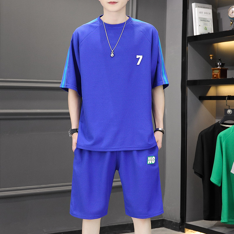 2023夏季华夫格宽松版圆领短袖织带套装五分裤短裤TZ30-P45,男装休闲套装,星座1206（原A206）