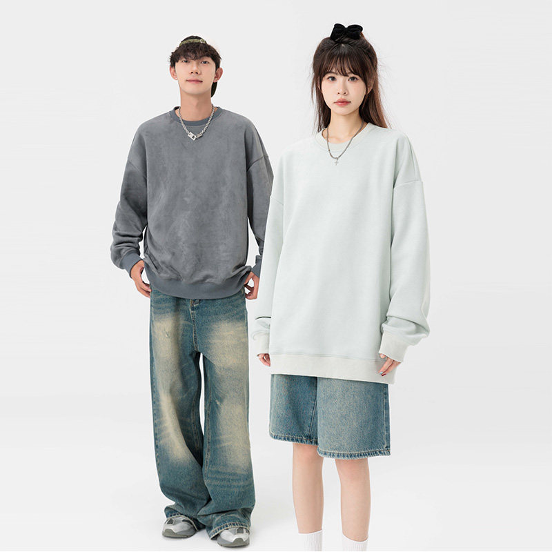 重磅麂皮绒卫衣秋季潮流百搭上衣青少年宽松长袖t恤HH8909-P35,男装T恤,星座1206（原A206）
