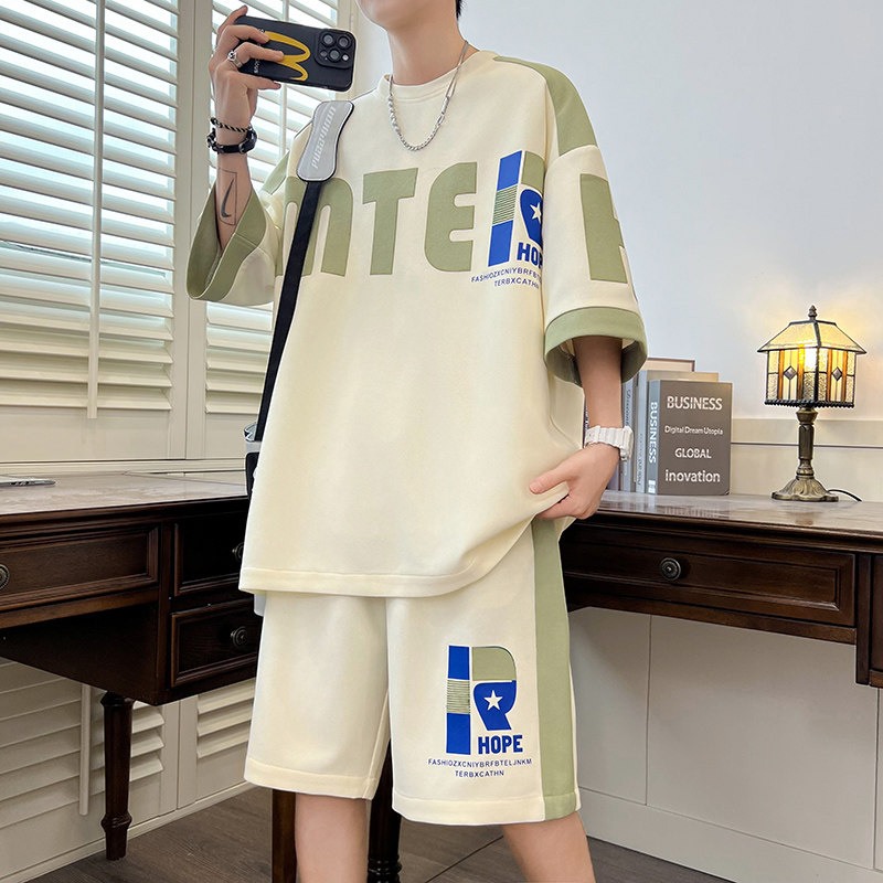 新款夏季透气青少年华夫格男士韩版时尚百搭透气套装YCGW889-P50,男装休闲套装,星座1206（原A206）
