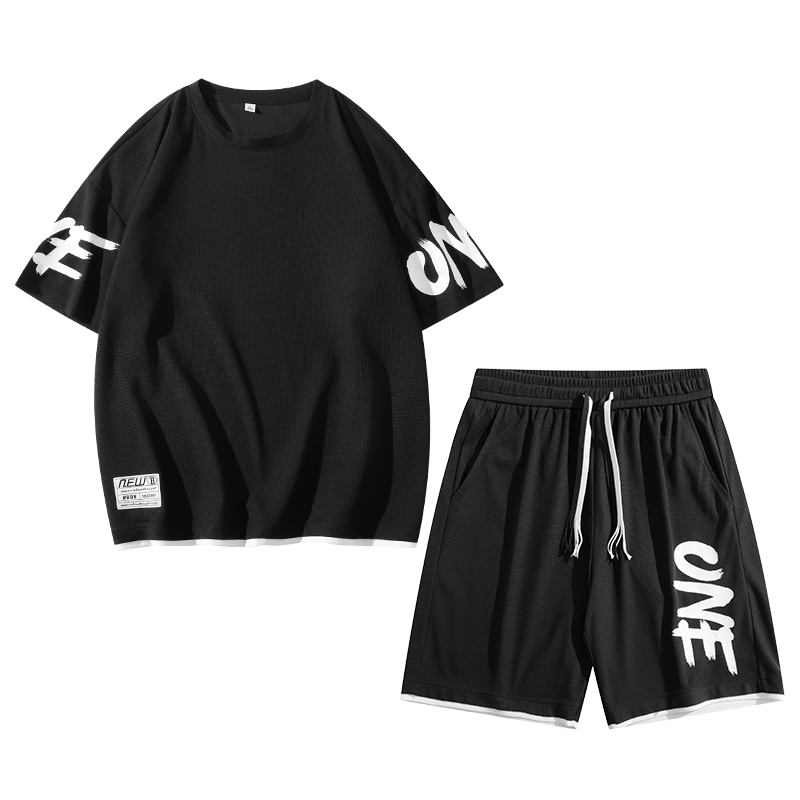 2023夏季新款潮流个性印花装饰美观休闲时尚短袖套装DQC9003-P45，男装休闲套装，电商A206