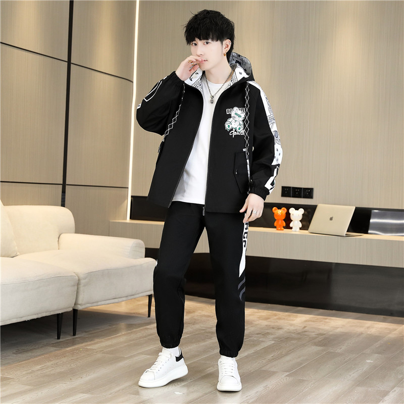 秋冬新款青少年休闲夹克两件套运动时尚套装外套裤子TZ0811-P100,男装休闲套装,星座1206（原A206）