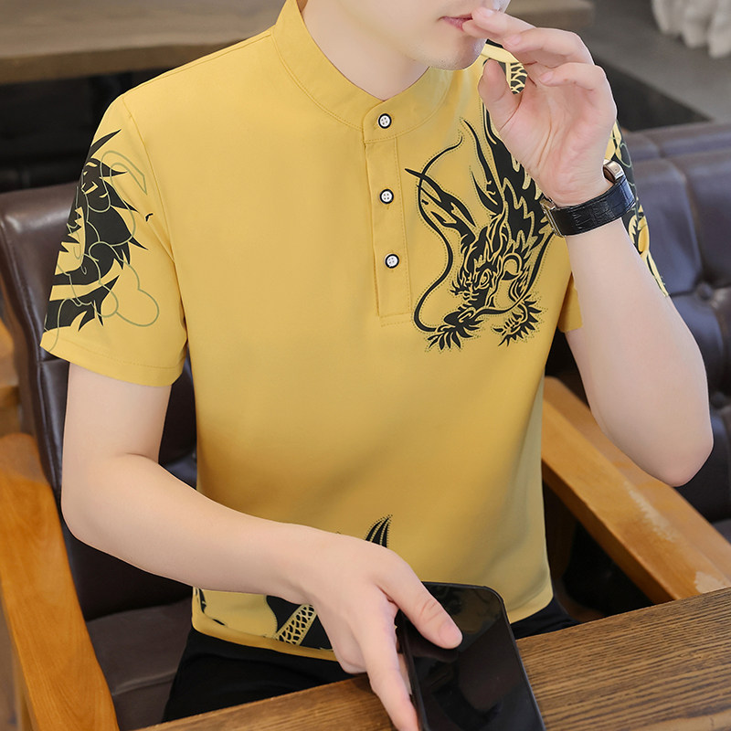 夏季新款短袖POLO衫男立领印花冰丝无弹韩版修身YKJ91-P30,男装Polo衫,星座1206（原A206）