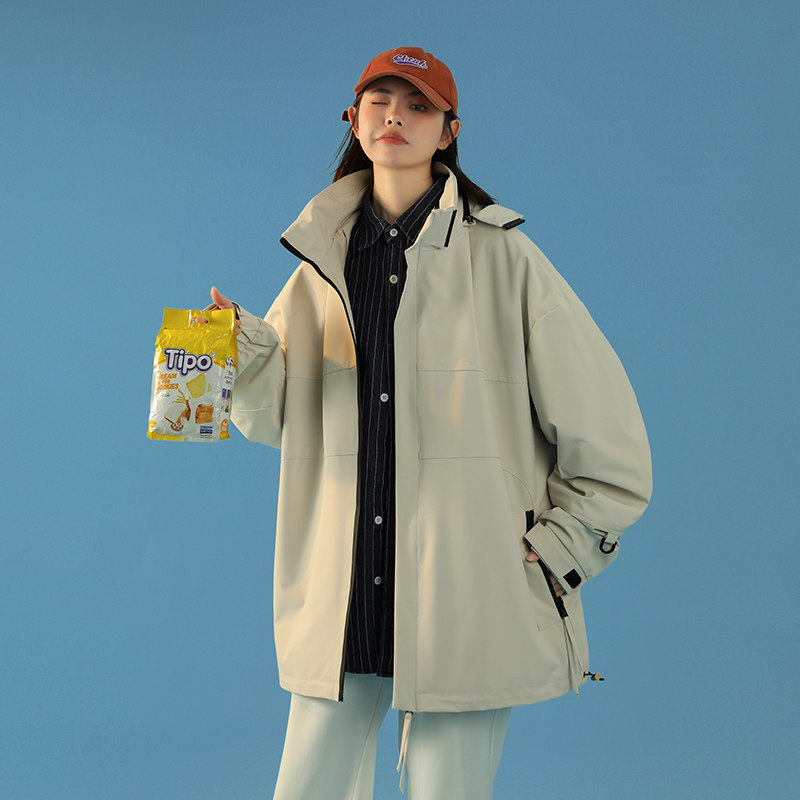 春秋款工装连帽夹克潮流拼色宽松百搭户外冲锋衣外套HS8306-P75,男装夹克,星座1206（原A206）