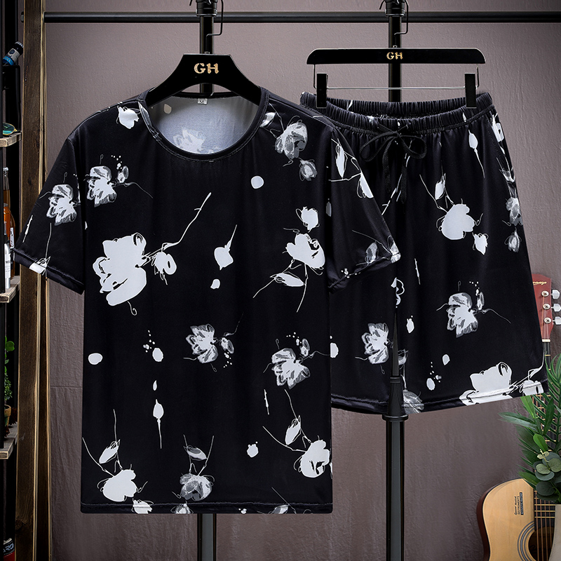 夏季运动服速干短裤短袖套装休闲两件套时尚潮流花套装TZ501-P25，男装休闲套装，星座1206（原A206）