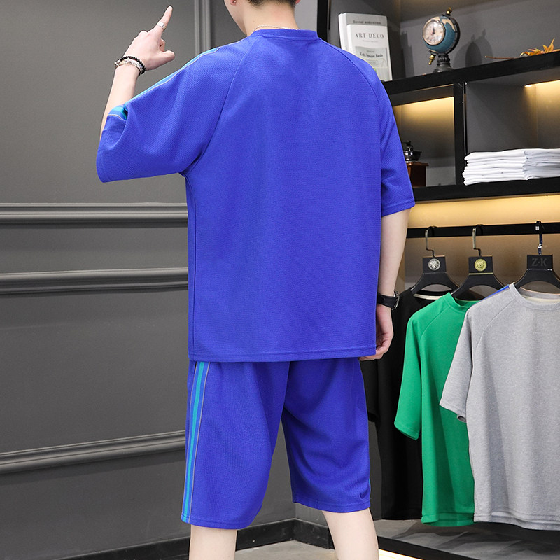 2023夏季华夫格宽松版圆领短袖织带套装五分裤短裤TZ30-P45,男装休闲套装,星座1206（原A206）