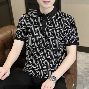 2023夏季新款翻领T恤印花潮流阔版体恤衫polo衫男PL0888-P55图片