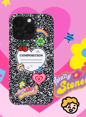 和风猫饭黑色作业本硬菲林壳适用苹果华为17/16/15promax手机壳iphone14pro13mini12小米卡通简约mate60pro