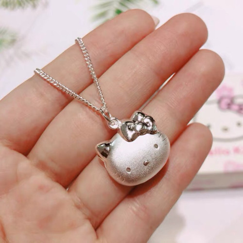 hellokitty凯蒂猫项链女生款s999纯银足银小猫咪吊坠银饰儿童生日