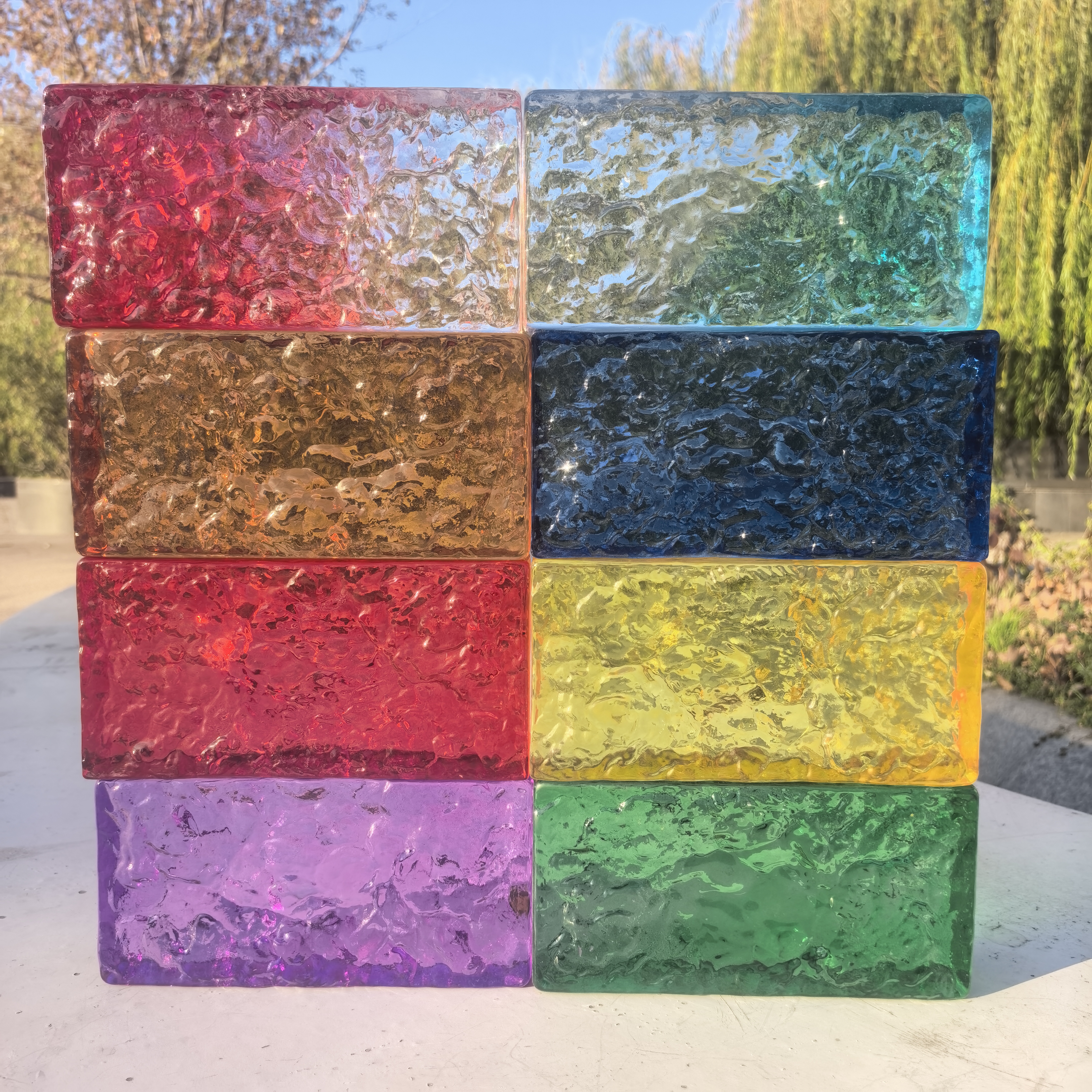 实心彩色砖实心双面冰晶玻璃砖超白侧面水晶砖彩色卫生间隔断墙