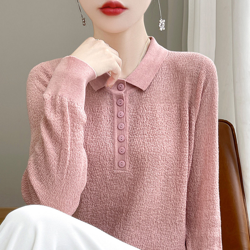 撤标撤柜(A)翻领针织打底衫女春秋流行内搭上衣洋气大码女装毛衣