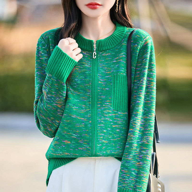 撤标撤柜(A)时尚洋气拉链针织开衫外套女春秋款外穿女装秋冬毛衣