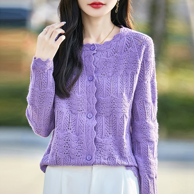 撤标撤柜(A)镂空针织开衫外套女春秋款显瘦外穿大码女装秋冬毛衣