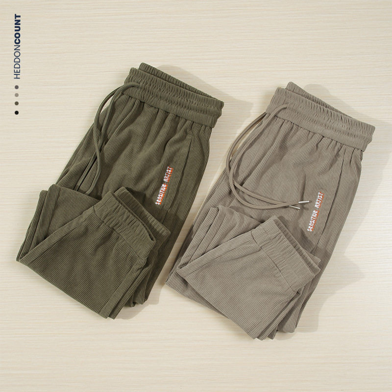 撤柜撤标(M)灯芯绒休闲裤男秋季新款日系复古宽松刺绣小脚长裤子