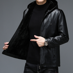 【杉家】撤柜撤标2025年男士连帽皮夹克加绒加厚防风保暖休闲外套