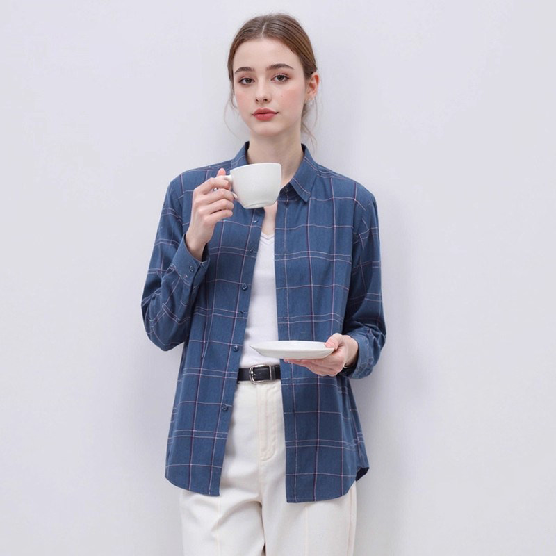 【H家】撤标撤柜！2025秋新款女士显瘦格纹时尚百搭休闲长袖衬衫