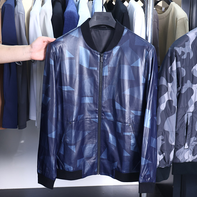【H家】撤标撤柜！春秋季男士时尚花纹棒球领PU皮夹克外套上衣