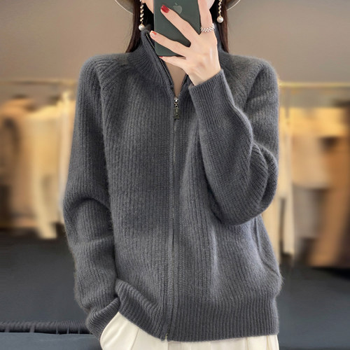 撤标撤柜(A)高领拉链针织开衫外套女款洋气大码女装上衣秋冬毛衣