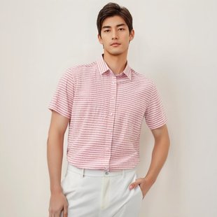 衬衫 商务条纹短袖 撤标男士 修身 外贸大牌专柜清仓夏季 休闲正装 新款