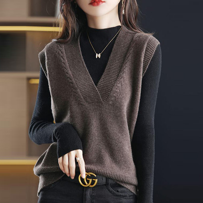 撤标撤柜(A)背心外套女春秋款V领时尚坎肩宽松大码女装秋冬毛衣