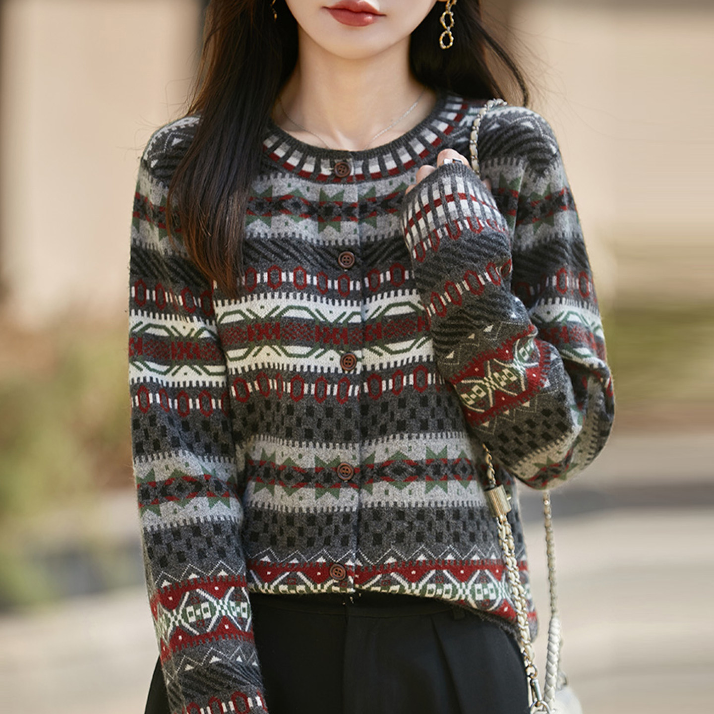 撤标撤柜(A)复古条纹针织开衫外套女款洋气大码女装上衣秋冬毛衣,女装/女士精品,毛针织衫,淘宝优惠券,粉丝福利购,淘宝优惠卷