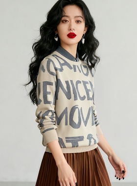 【H家】撤标撤柜！2025春秋女新款Qee联名衬衫领假两件保暖针织衫