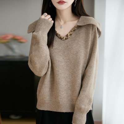 撤标撤柜(A)高级感翻领针织打底衫女款洋气大码女装上衣秋冬毛衣