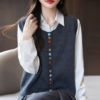 撤标撤柜彩扣纯色针织开衫马甲外套女款洋气大码女装上衣秋冬毛衣