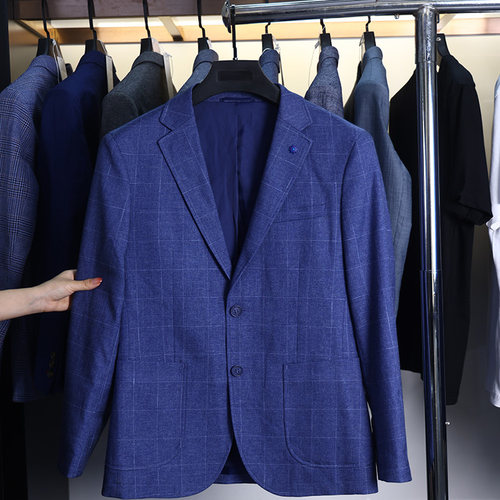 【H家】撤标撤柜！春秋男士时尚格子修身平驳领型弹力休闲西服