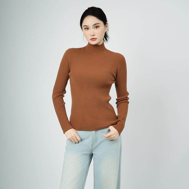 一线撤柜撤标秋冬季女士气质高端纯色基础绵羊毛百搭半高领针织衫