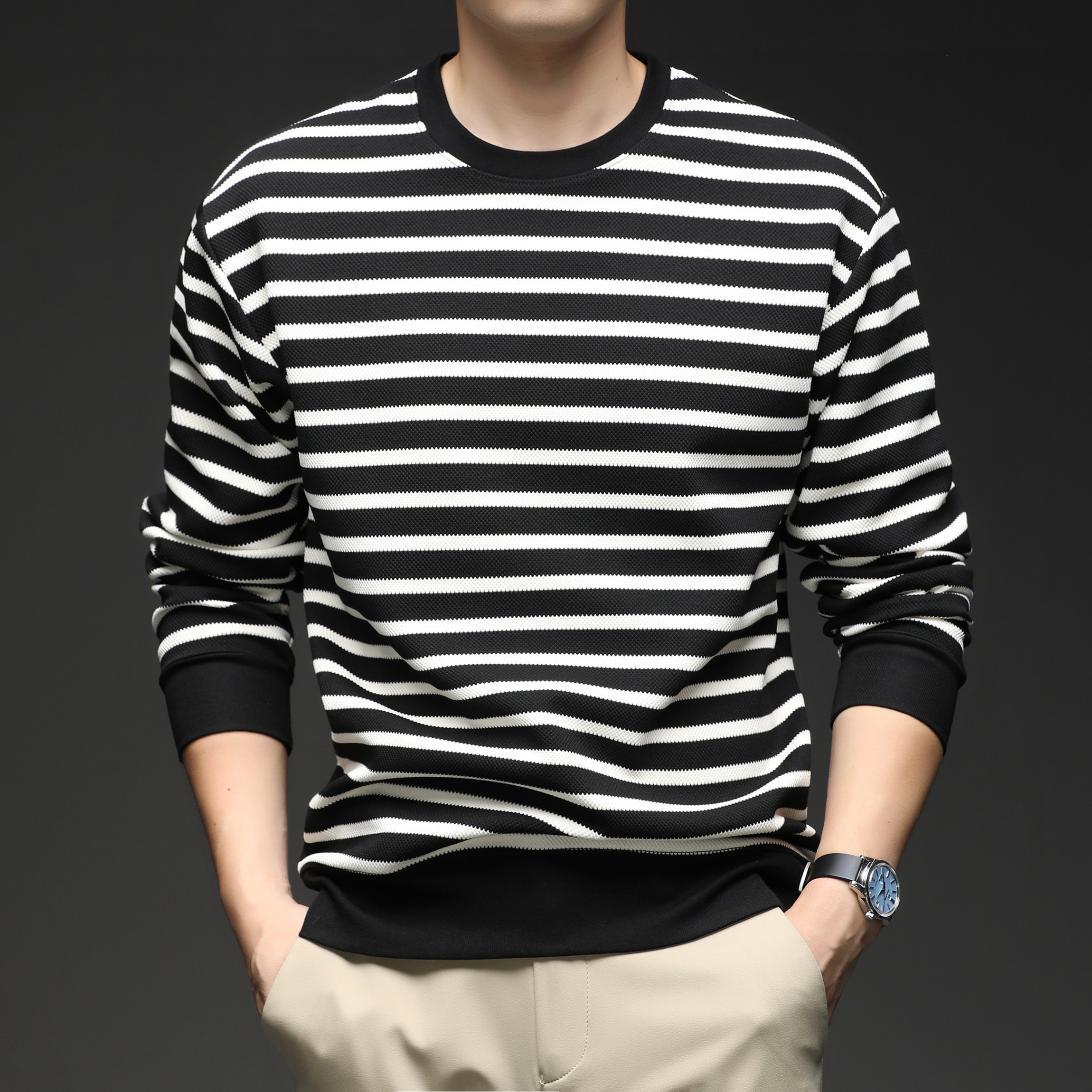 撤标撤柜(C)秋冬男士圆领休闲潮流质感穿搭经典撞色条纹针织衫,男装,T恤,淘宝优惠券,粉丝福利购,淘宝优惠卷