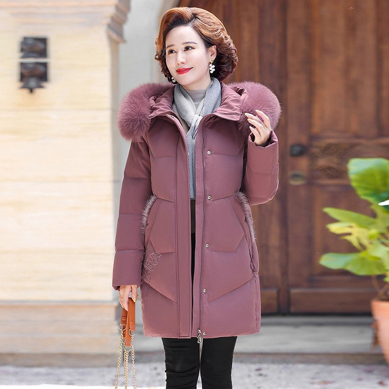 【豆家】 撤柜撤标 2025年 新款大毛领中长款妈妈装大码羽绒服