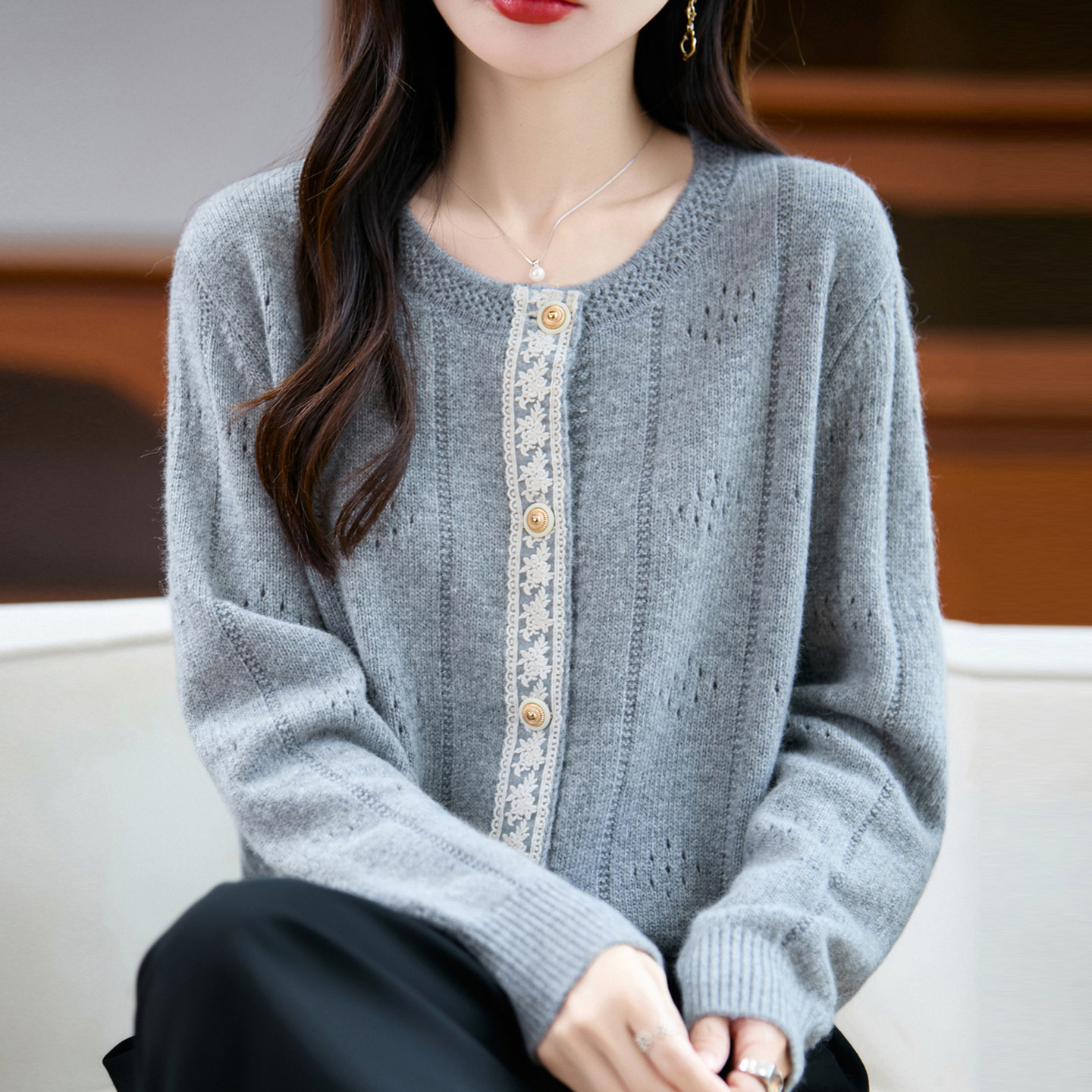 撤柜撤标(A)时尚拼接针织开衫外套女春秋外搭洋气大码女装上衣