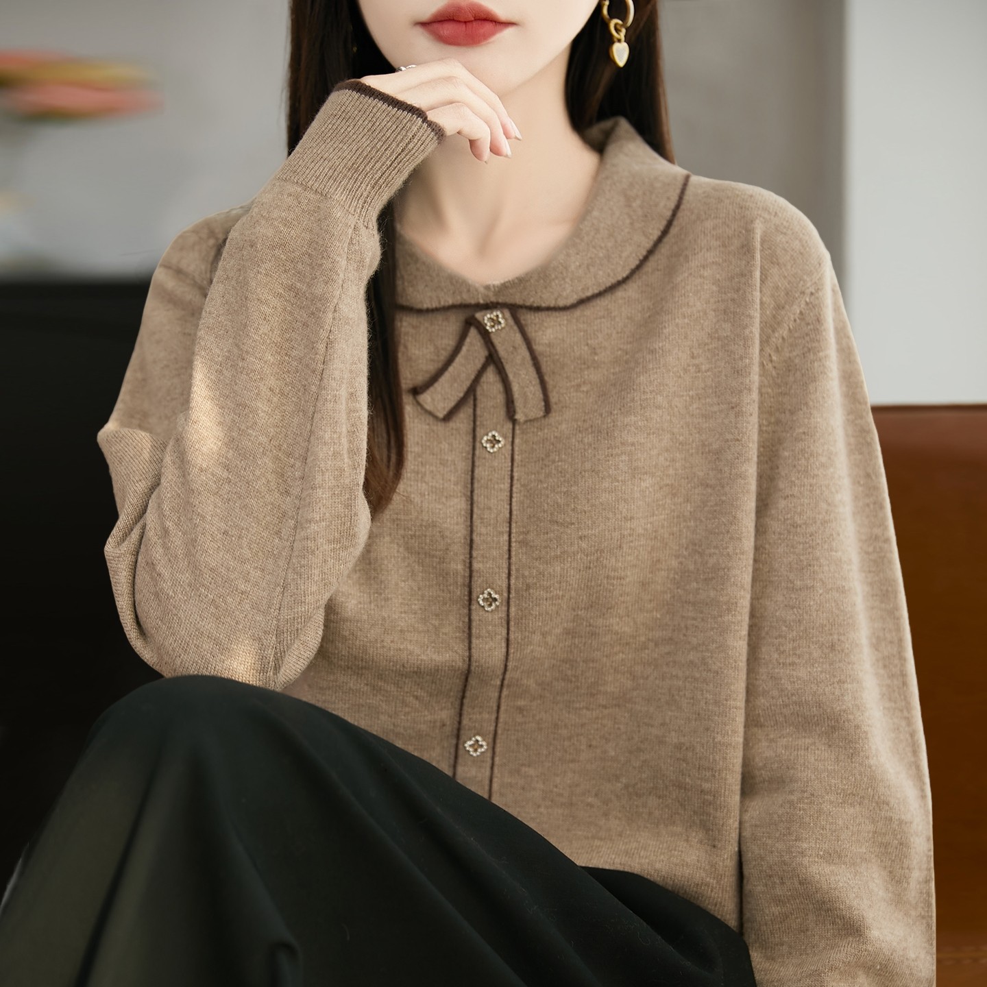 撤标撤柜！时尚减龄娃娃领针织打底衫女洋气大码女装上衣秋冬毛衣