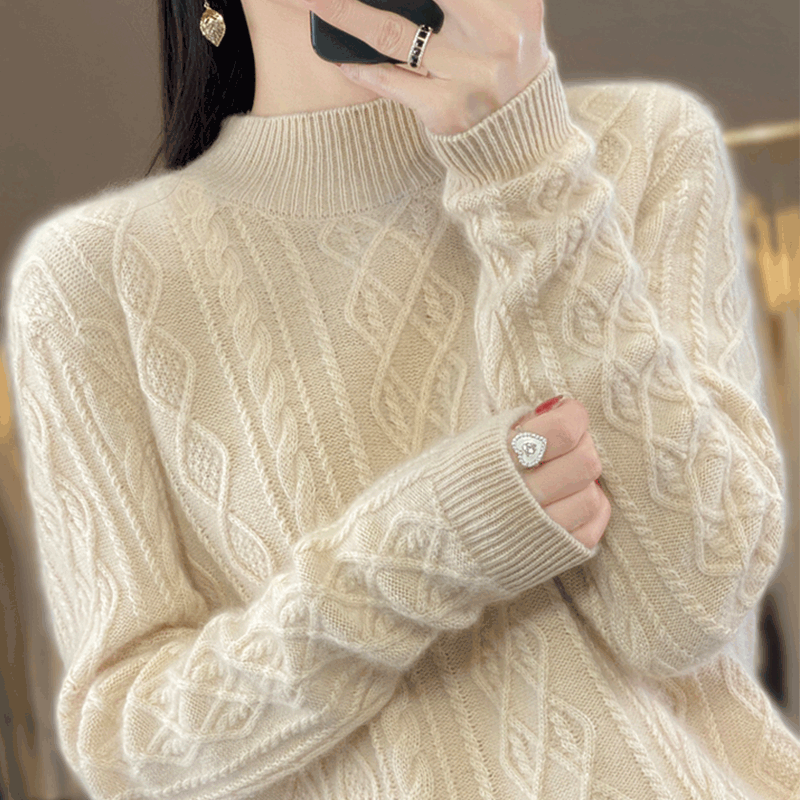 撤标撤柜(A)半高领打底衫女秋冬季保暖上衣中年妈妈大码麻花毛衣