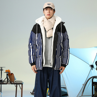 男女通用 时尚 假两件连帽保暖羽绒服 百搭宽松冬季 撤标撤柜