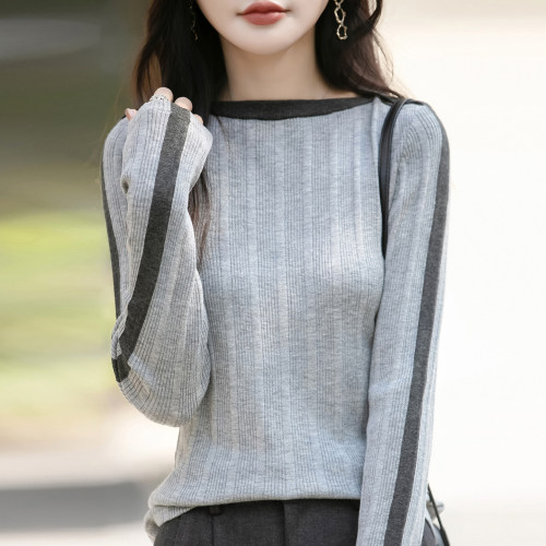 撤标撤柜（A）时尚高级感撞色针织打底衫女2025新款洋气秋冬毛衣