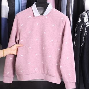 时尚 男士 撤标撤柜 简约鲸鱼图案加绒双领假两件针织衫 H家