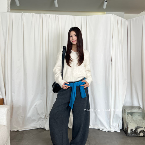 子女立体分割剪裁软糯垂感休闲裤