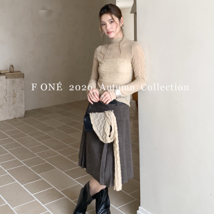十三行F ONE-68299秋上新日常休闲百搭百褶A字中款半身裙(配皮带)